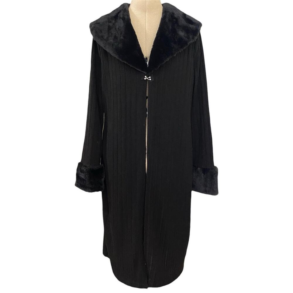 SHEIN Black Faux Fur Trim Long cardigan, size XL